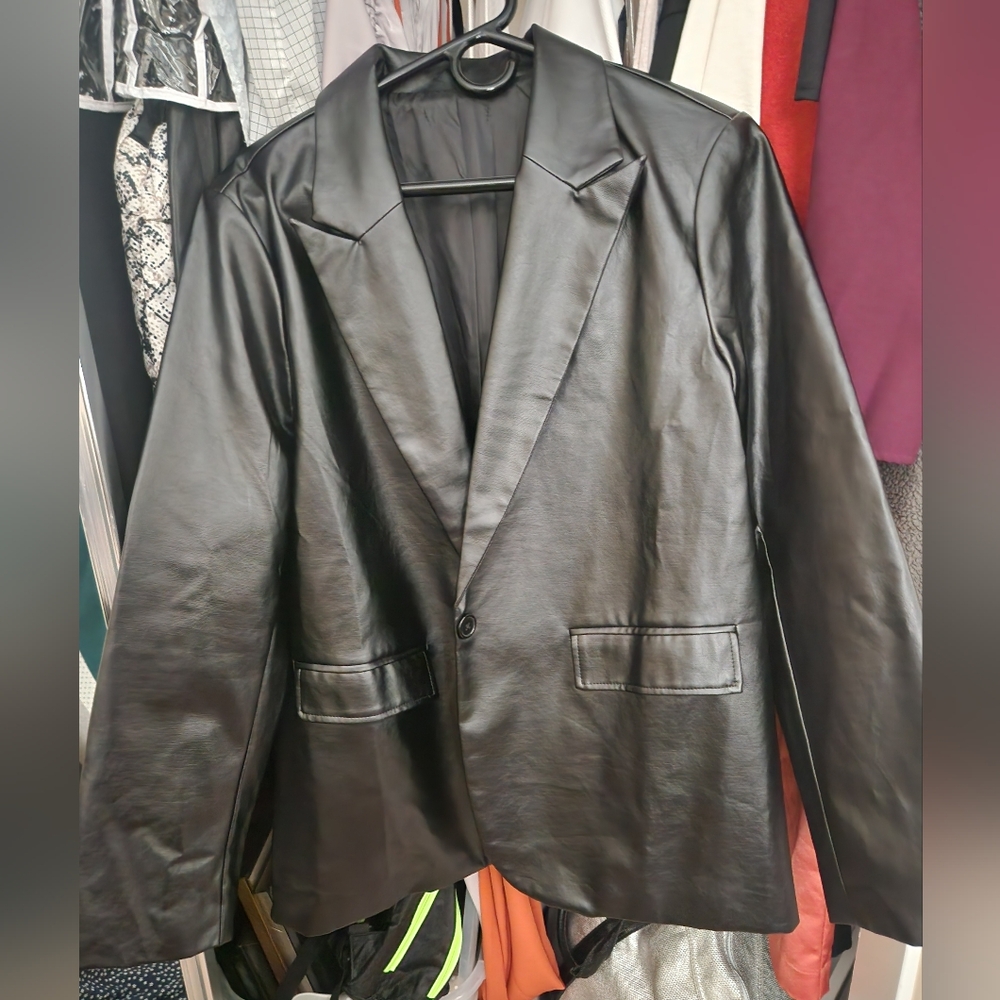 Black Leather Like Sports Coat- Brand New!! FINAL DROP!